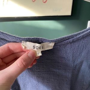 Small Linen Blue Midi Set Skirt and Shirt